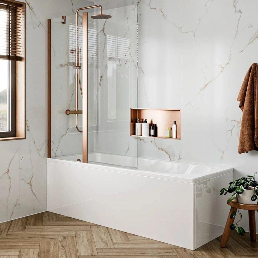 Crosswater Bath Screen Brushed Bronze Crosswater Clear 6 Double Panel Hinged Bath Screen