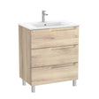 Roca Wall Mounted Vanity Unit Beige Wood Roca Aleyda 700mm Floor Standing Three Drawer Vanity Unit with Basin