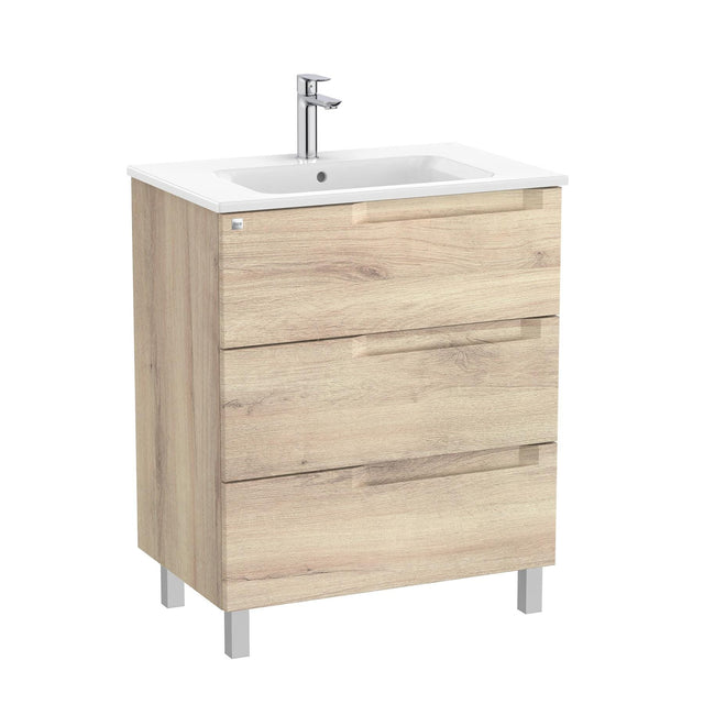 Roca Wall Mounted Vanity Unit Beige Wood Roca Aleyda 700mm Floor Standing Three Drawer Vanity Unit with Basin
