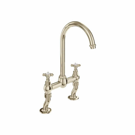 Vado Kitchen Tap Bright Nickel Booth & Co. Axbridge Crosshead Bridge Kitchen Mixer Tap
