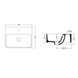 Crosswater Wall Hung Basin Crosswater Navona 450mm Countertop or Wall Mounted Basin with 1 Tap Hole