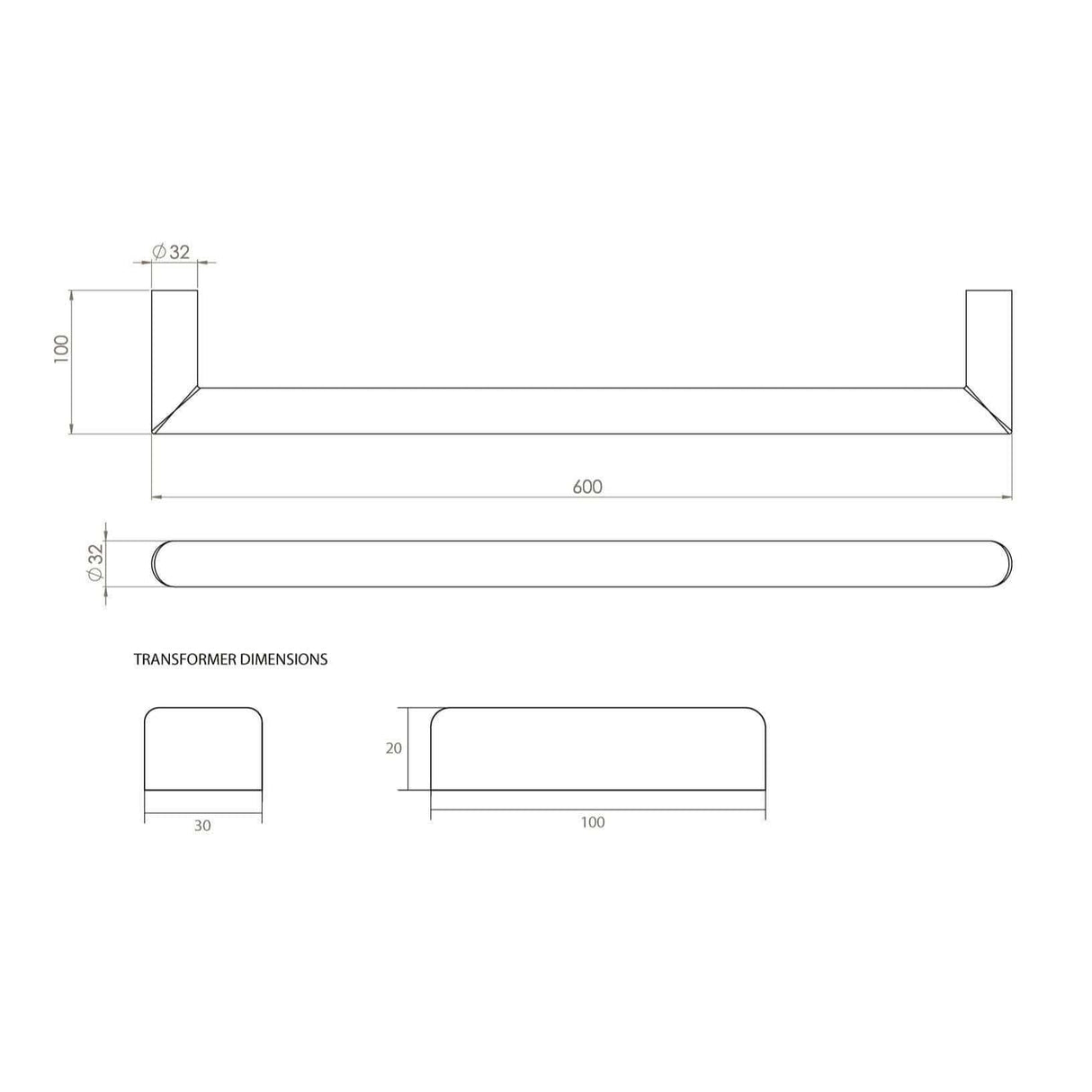 Saneux Designer Towel Radiator Saneux Ember Solo Dry Electric Towel Rail -  600 x 100mm in Brushed Nickel
