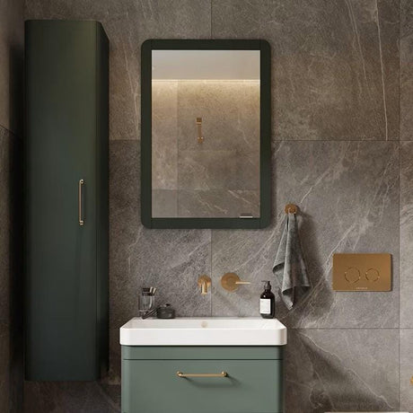 Saneux Mirrored Cabinet Saneux Hyde Recessed Electric Mirror Cabinet With Light and Demister - 550mm Wide - Left Hand Hinge - Matte Sage