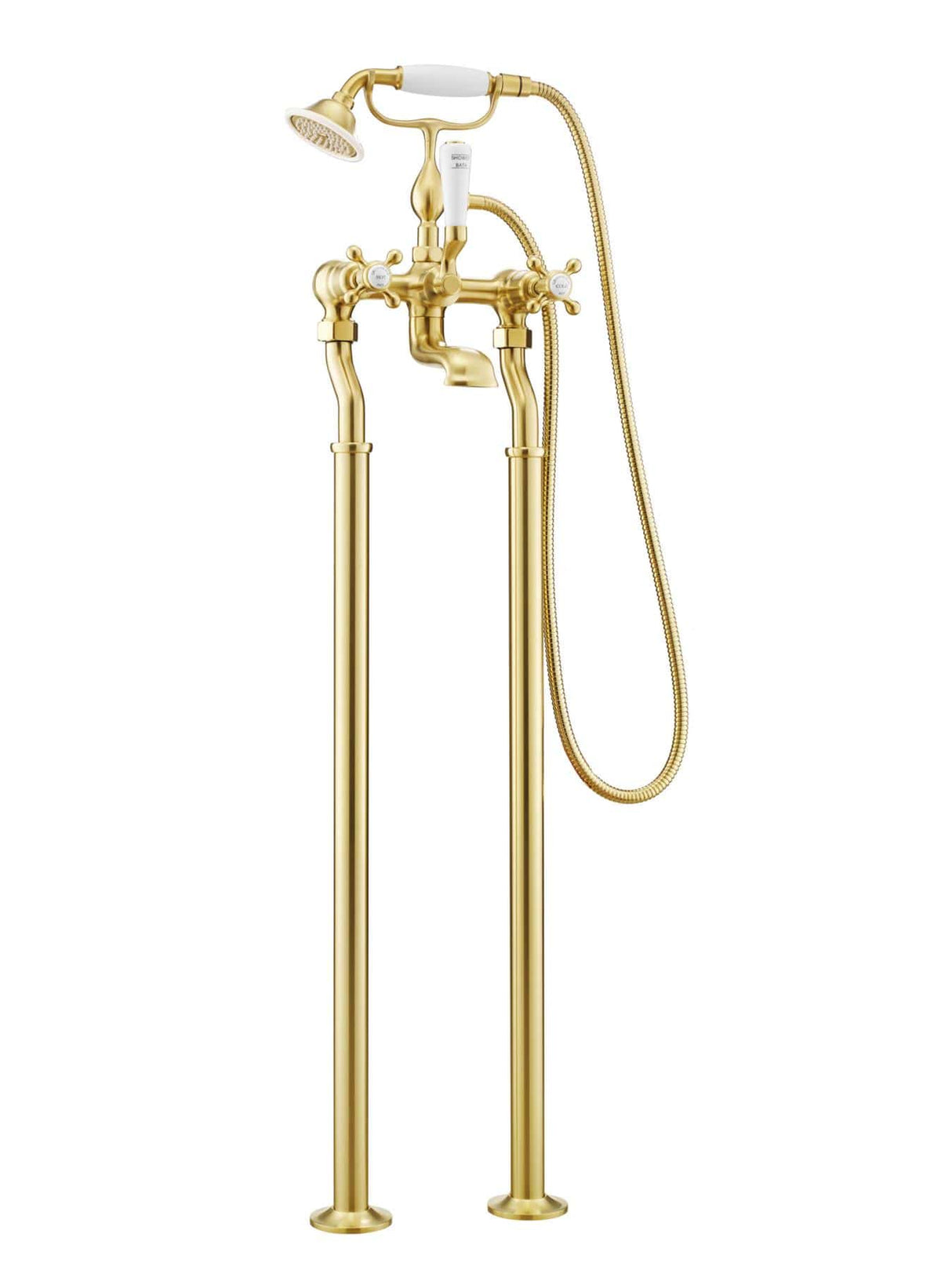 JTP Freestanding Bath Filler Brushed Brass JTP Grosvenor Cross Freestanding Bath Shower Mixer with Kit