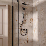 UK Bathroom Store Concealed Shower Set Matt Black / Wall Arm / 200mm Crosswater Module Shower Set 2 with Riser Rail Kit and Overhead Shower