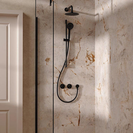 UK Bathroom Store Concealed Shower Set Matt Black / Wall Arm / 200mm Crosswater Module Shower Set 2 with Riser Rail Kit and Overhead Shower