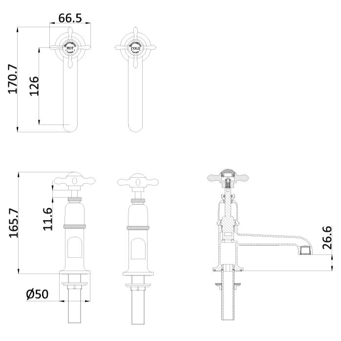 Burlington Pillar Basin Tap Burlington Guild Basin Pillar Tap with Long Nose (Pair) - Gold