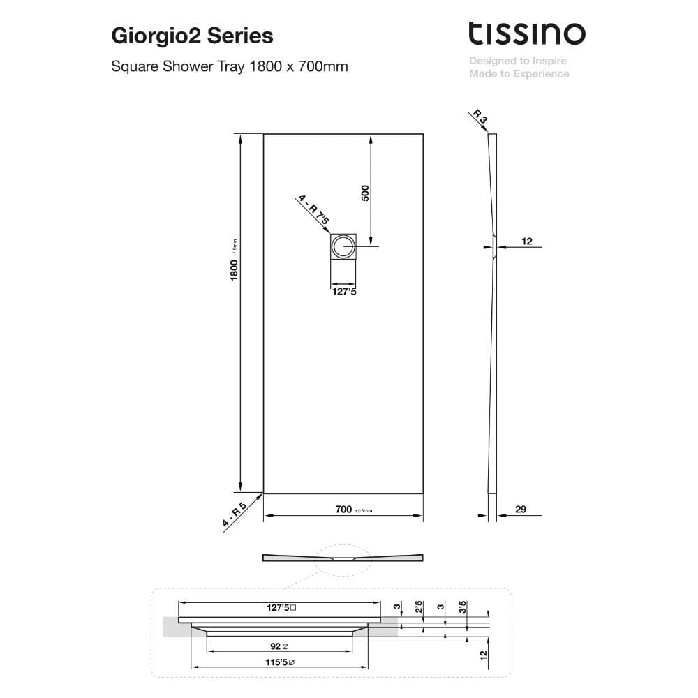 Tissino Rectangle Shower Tray Tissino Giorgio2 Rectangle Shower Tray in Graphite Slate