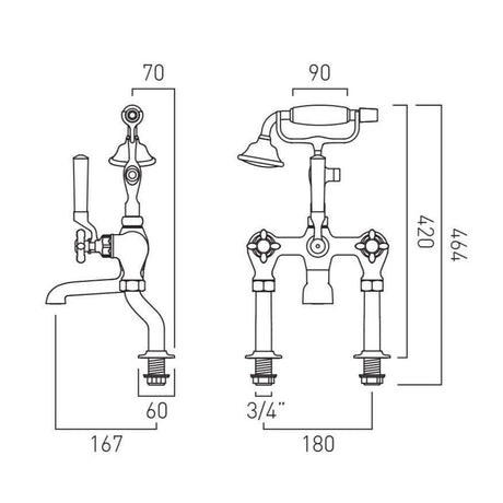 Vado Bath Shower Mixer Booth & Co. Axbridge Deck Mounted Bath Shower Mixer with Traditional Shower Handset