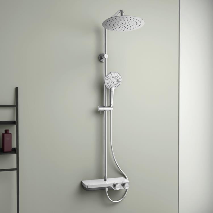 Ideal Standard Exposed Shower Set Ideal Standard Ceratherm S200 Exposed Thermostatic Shower Valve Set with Showerhead, Adjustable Riser, Handset and Shelf in Chrome