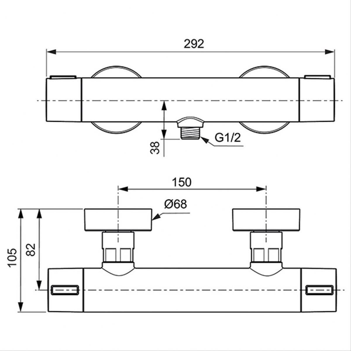 Ideal Standard Exposed Shower Valve Ideal Standard Ceratherm ALU+ 1 Outlet Exposed Shower Bar Valve