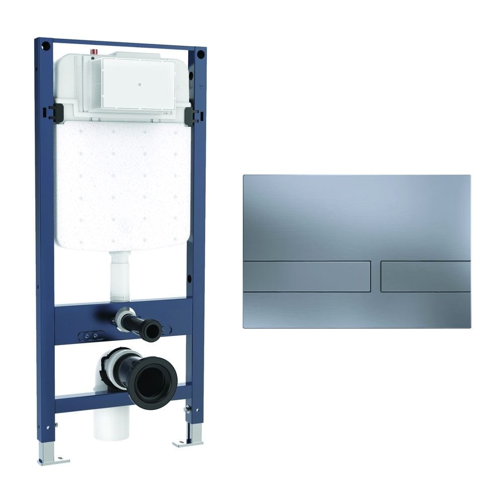 Crosswater Wall Hung WC Frame Venue Plate in Brushed Nickel Crosswater 1.12m Slim Depth Dual Flush WC Support Frame Set with Flush Plate