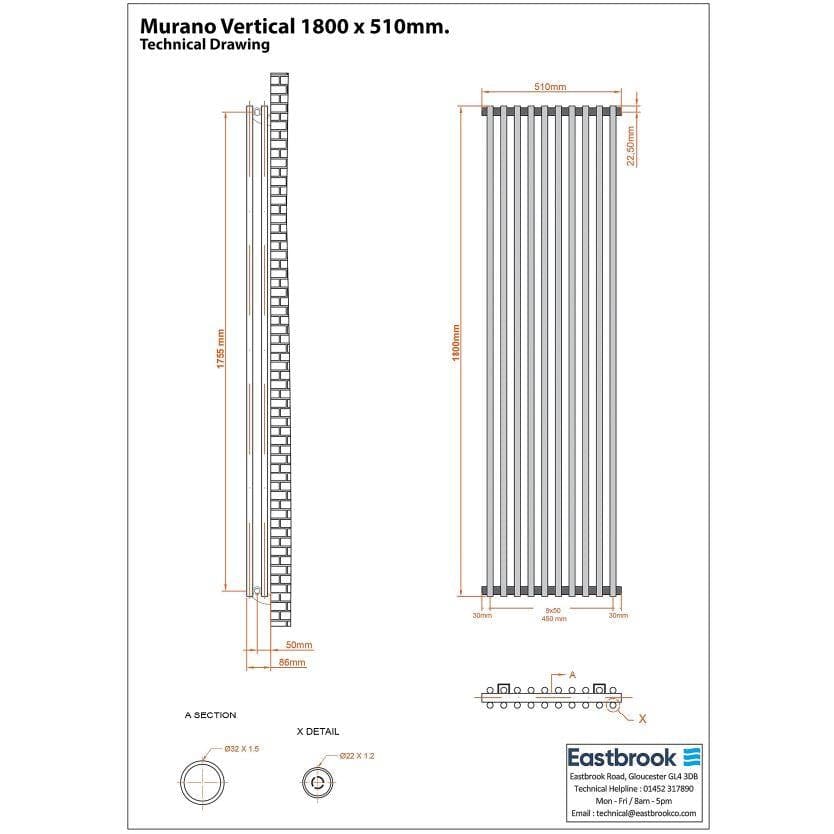 Eastbrook Column Radiator Eastbrook Murano Vertical Designer Radiator in Matt Black