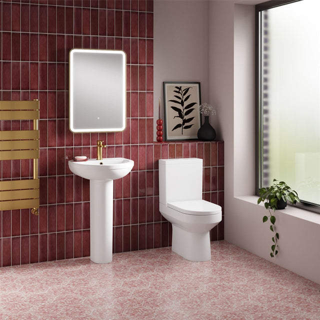 Aquarius Bathrooms Close Coupled Toilet Aquarius Solace Semi Flush to Wall Close Coupled Toilet with Soft Close Quick Release Seat
