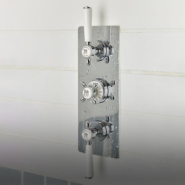 Vado Concealed Shower Valve Chrome Booth & Co. Axbridge 2 Outlet, 3 Handle Concealed Thermostatic Shower Valve
