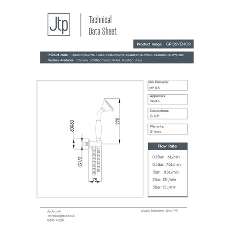JTP Shower Handset JTP Grosvenor Water Outlet and Holder with Traditional Shower Handset