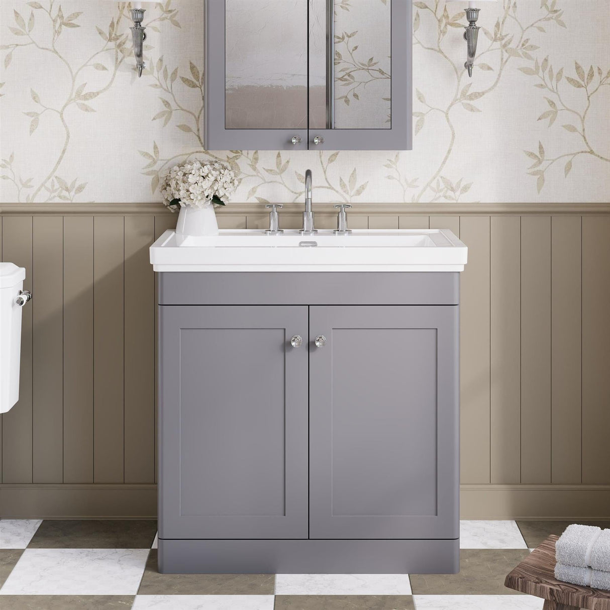 Aquarius Bathrooms Floor Standing Vanity Unit Grey / 3 Aquarius Leighton 800mm Floor Standing Two Door Vanity Unit with Basin