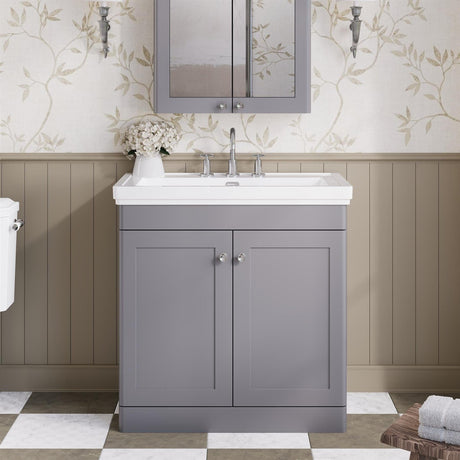 Aquarius Bathrooms Floor Standing Vanity Unit Grey / 3 Aquarius Leighton 800mm Floor Standing Two Door Vanity Unit with Basin