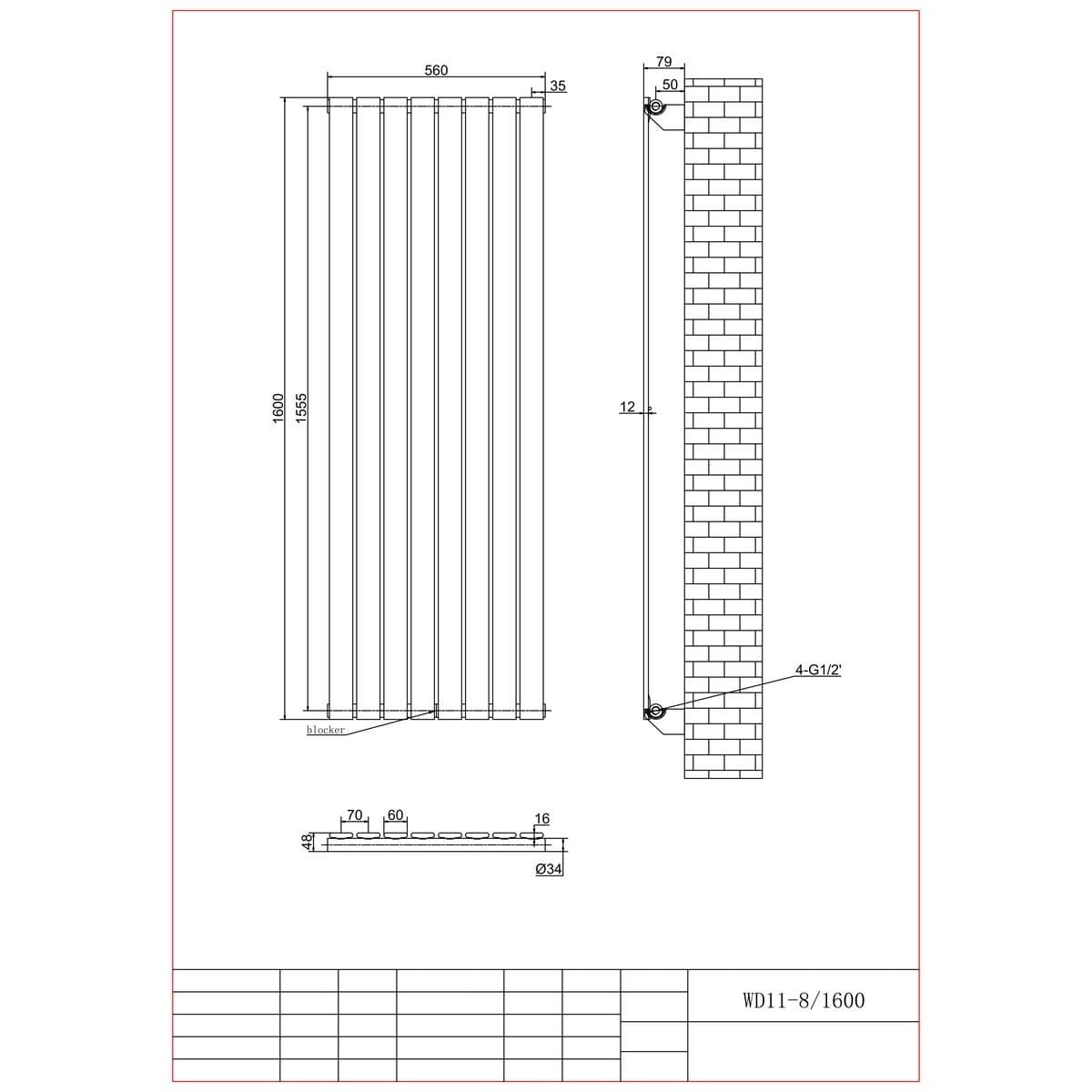 Aquarius Bathrooms Panel Radiator Aquarius Flat Single Vertical Radiator