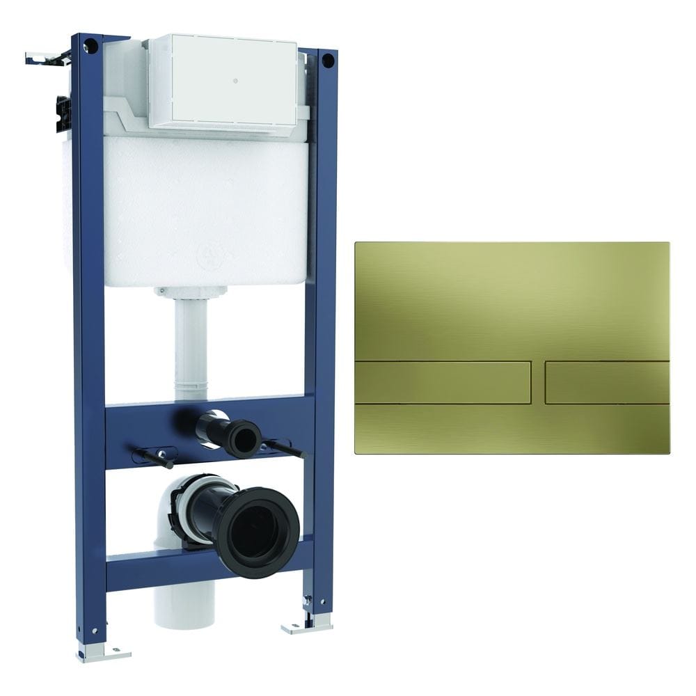 Crosswater Wall Hung WC Frame Venue Plate in Brushed Brass Crosswater 0.98m Dual Flush WC Support Frame Set with Flush Plate