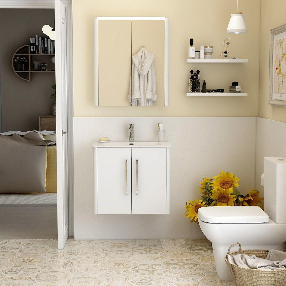 Imex Wall Mounted Vanity Unit White Gloss Imex Suburb Wall Mounted 600mm Double Door Vanity Unit with Basin