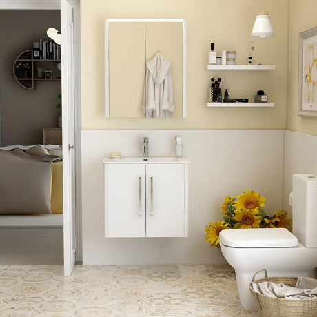 Imex Wall Mounted Vanity Unit White Gloss Imex Suburb Wall Mounted 600mm Double Door Vanity Unit with Basin