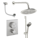 UK Bathroom Store Concealed Shower Set Brushed Nickel / Wall Arm / 300mm Crosswater Crossbox Push Shower Set 8 - 3 Outlet with Fixed Overhead Shower, Slide Rail Kit and Overflow Bath Filler Waste
