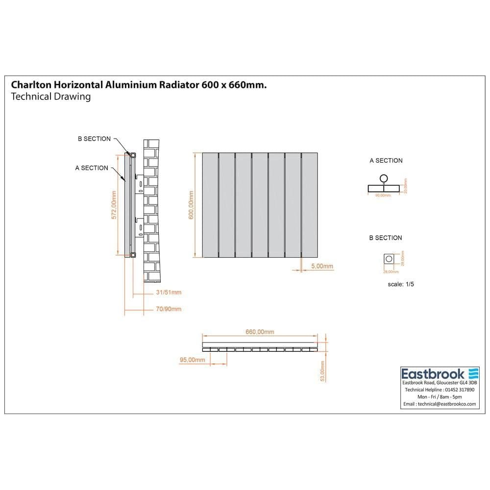 Eastbrook Panel Radiator Eastbrook Charlton Horizontal Aluminium Designer Radiator in Matt White