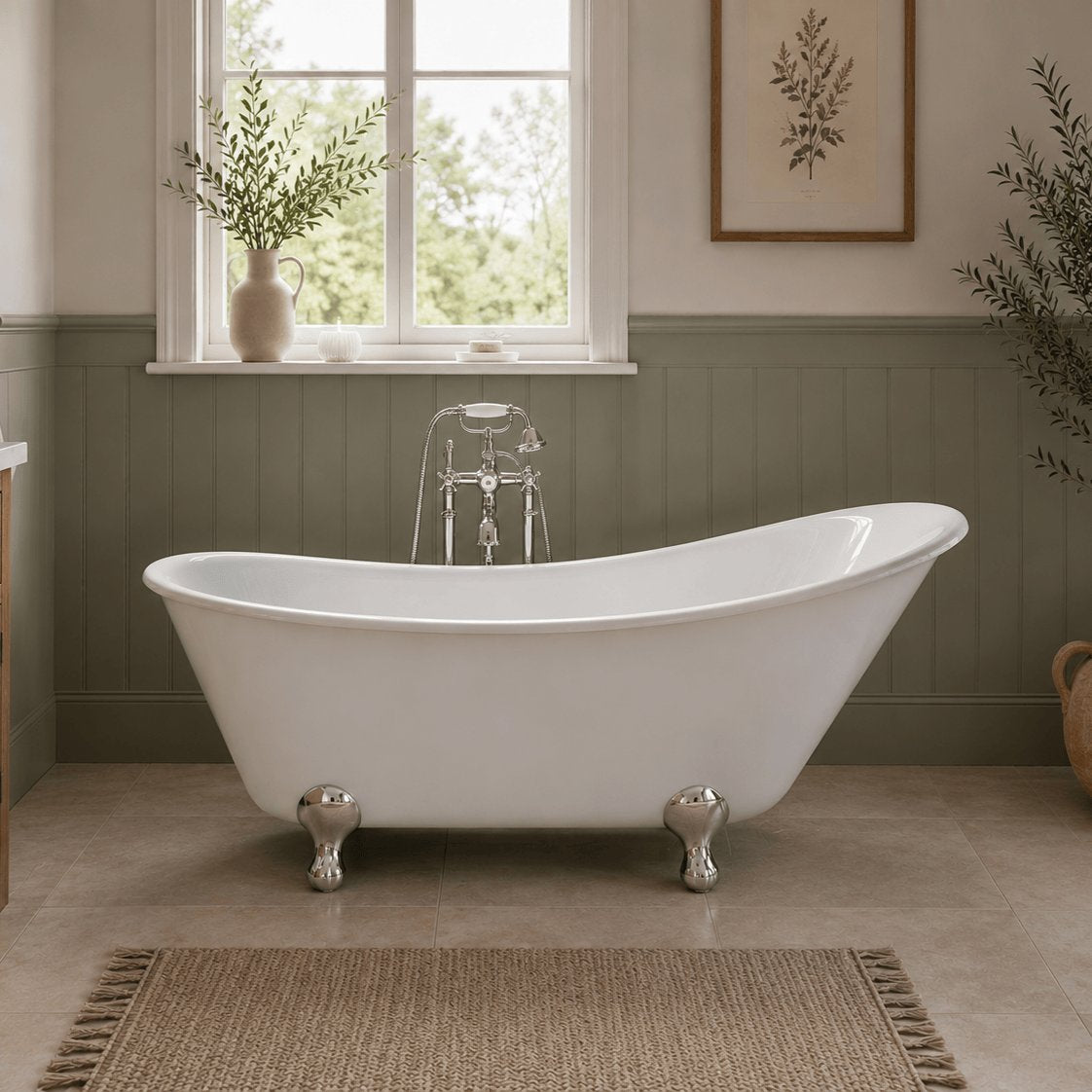 Heritage Roll Top and Slipper Freestanding Bath Heritage Grantham Freestanding Acrylic Single Ended Slipper Bath with Chrome Feet
