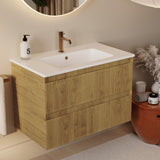 Saneux Wall Mounted Vanity Unit Saneux Monument 800mm Wall Mounted Two Drawer Vanity Unit in Portland Oak with Basin or Worktop