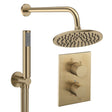 UK Bathroom Store Concealed Shower Set Brushed Brass / Wall Arm / 200mm Crosswater Crossbox Shower Set 3 - 2 Outlet with Pencil Handset and Fixed Overhead Shower