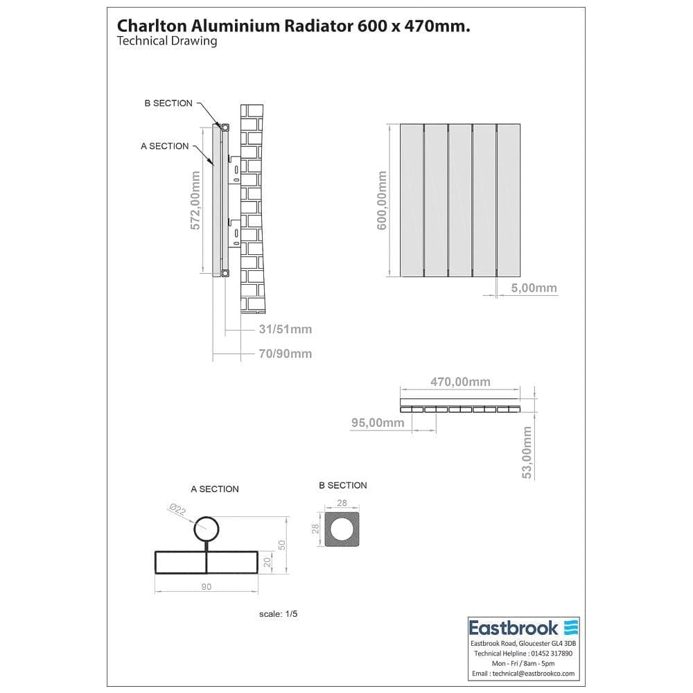 Eastbrook Charlton Horizontal Aluminium Designer Radiator in Matt White
