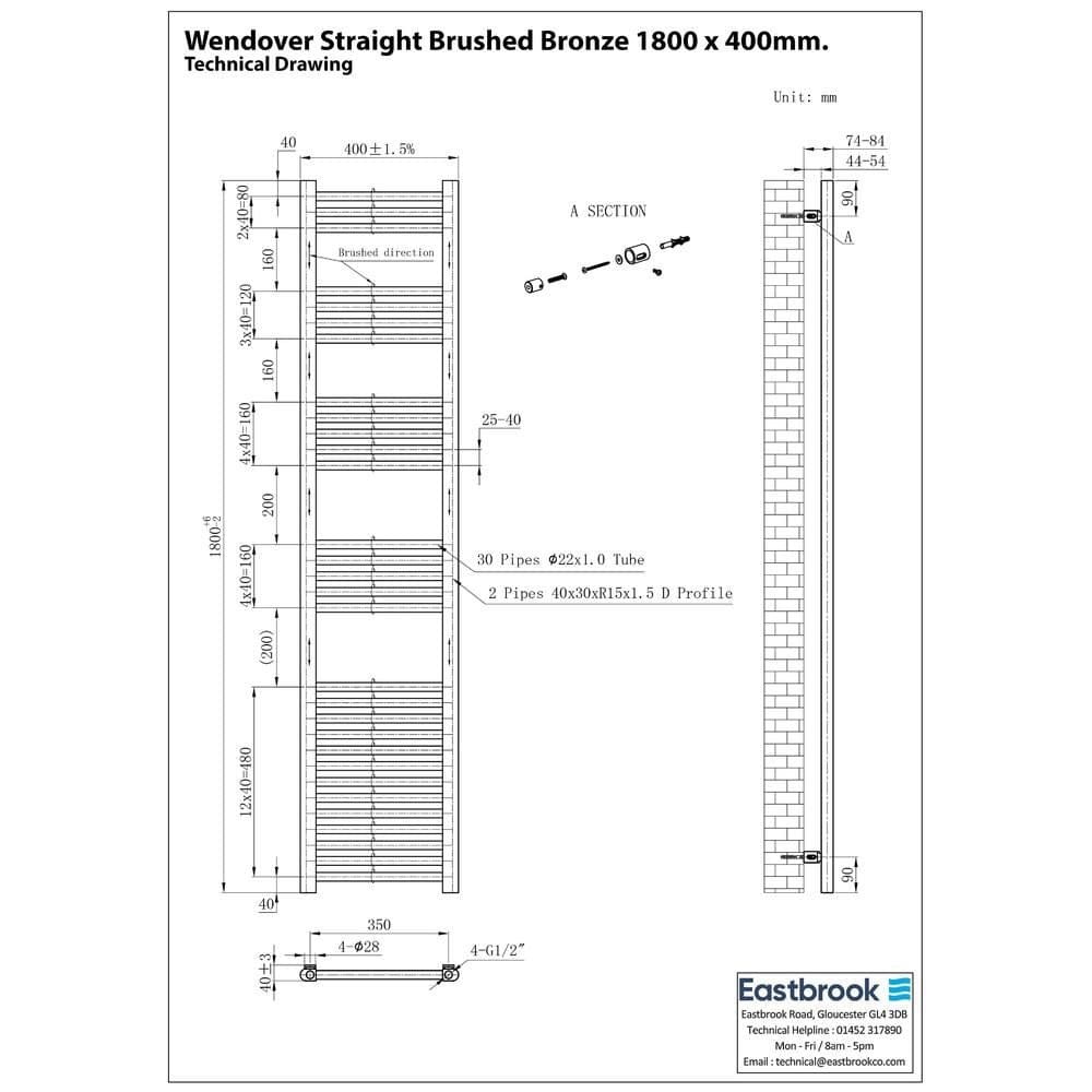 Eastbrook Wendover Straight Heated Towel Rail in Brushed Gunmetal