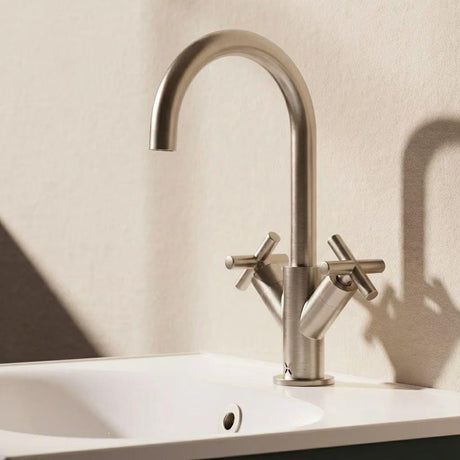 Crosswater Mono Basin Tap Brushed Nickel Crosswater MPRO Crosshead Monobloc Basin Mixer Tap