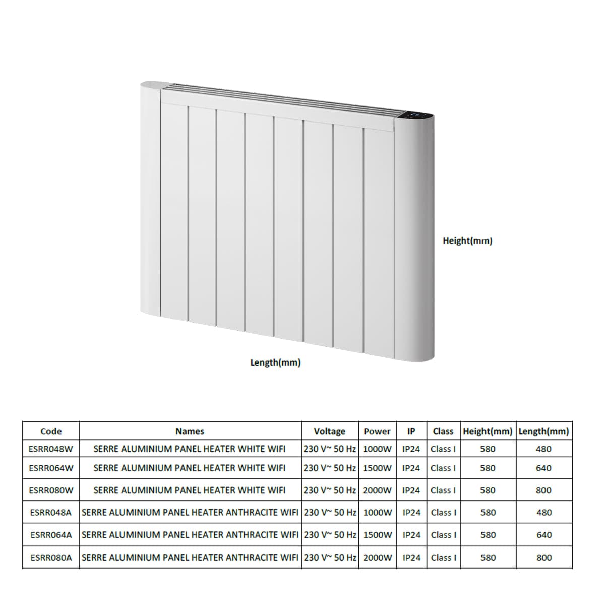 Reina Panel Radiator Reina Serre Electric Radiator with Wi-Fi Enabled LCD Display