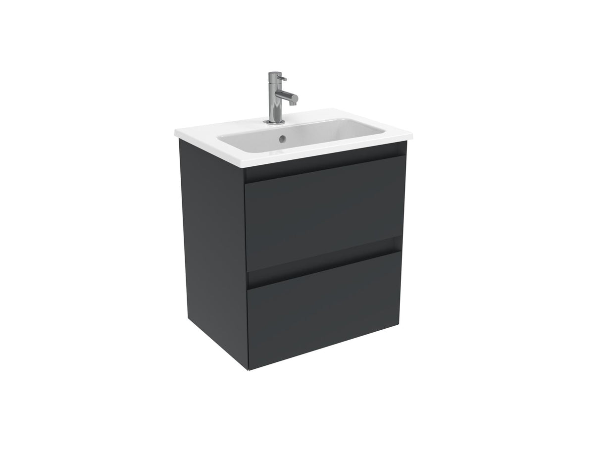 Saneux Wall Mounted Unit Matte Anthracite / 0 Hole Saneux Uni Vanity Unit With Basin - 500 x 360mm - Two Drawer - Wall Mounted