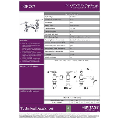 Heritage Glastonbury Bath Filler Tap in Chrome