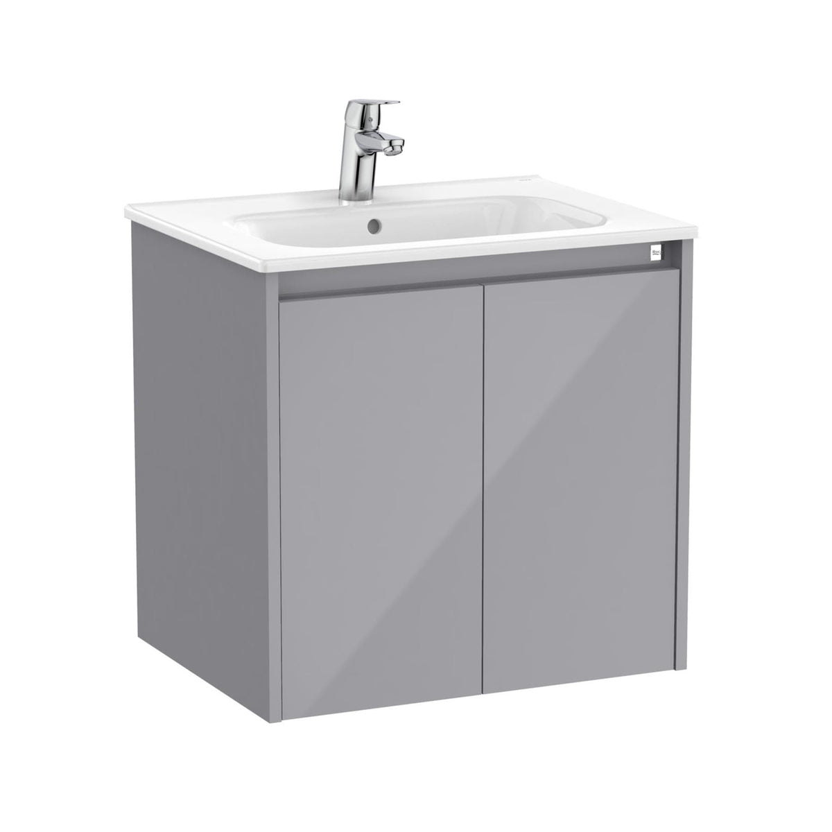 Roca Wall Mounted Vanity Unit Gloss Grey Roca Tenet 600mm Wall Mounted Two Door Vanity Unit with Basin