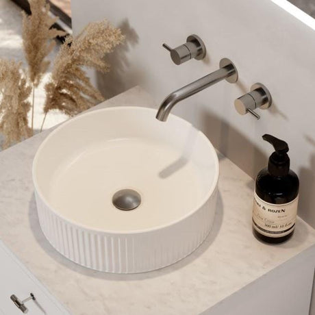 Saneux Countertop Basin Saneux Sienna 370mm Round Fluted Countertop Basin in Gloss White