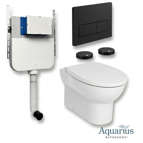 Aquarius Bathrooms Back To Wall Toilet Matt Black / Square Aquarius Urbano Rimless Back to Wall Toilet Pack with Cistern, Flush Plate, Soft Closing Seat and Hinge Covers