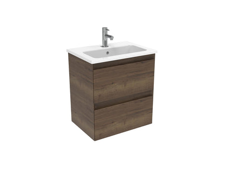 Saneux Wall Mounted Unit English Oak / 0 Hole Saneux Uni Vanity Unit With Basin - 500 x 360mm - Two Drawer - Wall Mounted