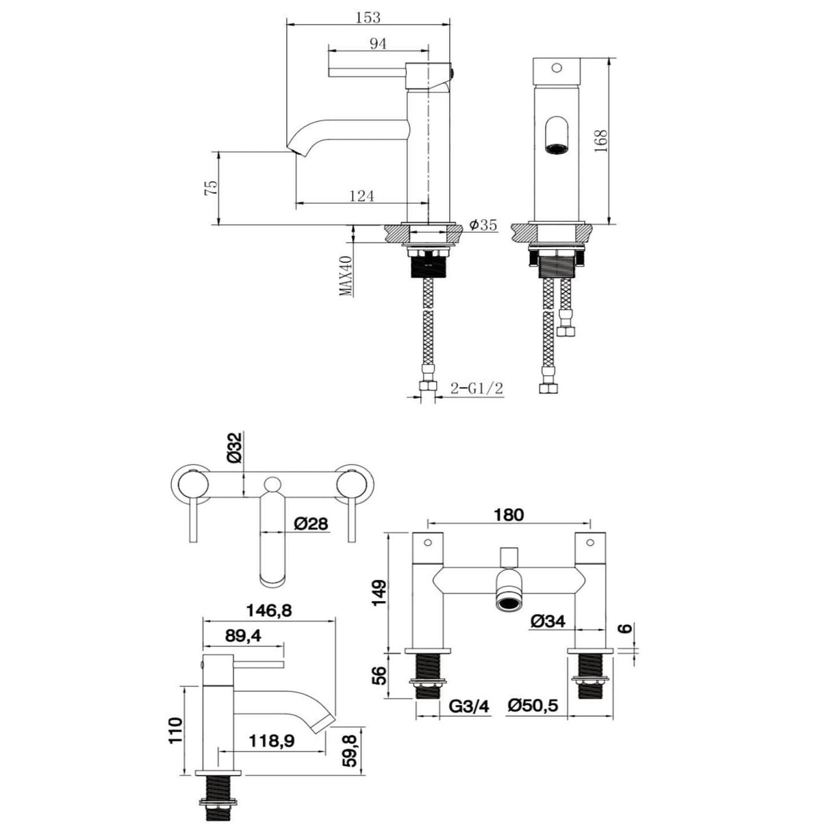 Aquarius Bathrooms Bath Shower Mixer Aquarius RF-Series Complete Bath and Basin Brassware Pack with Basin Tap, Bath and Shower Mixer and Wastes