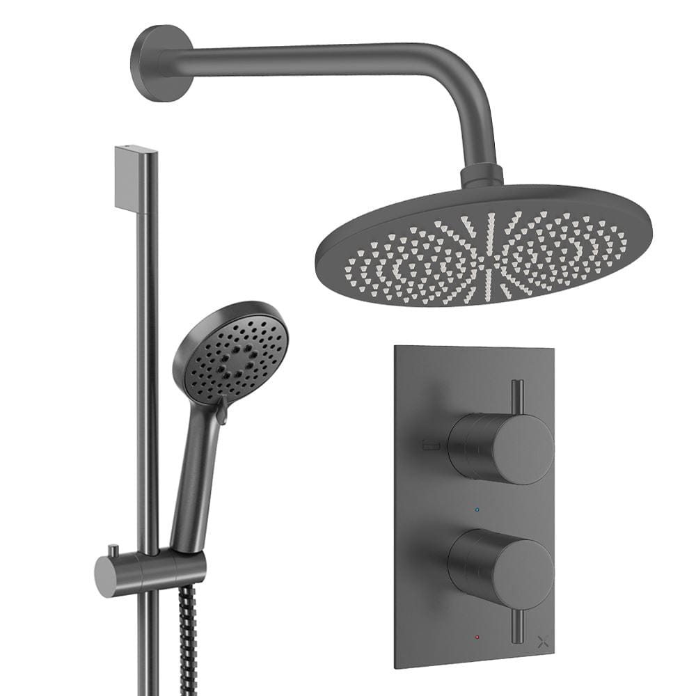 Crosswater Concealed Shower Set Slate / Wall Arm / 300mm Crosswater Design 2 Handle 2 Outlet Shower Set 4 with Rainfall Head and Slide Rail Kit
