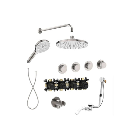 Roca Concealed Shower Set Stainless Steel Effect Roca T-Multi Switch Thermostatic Concealed Shower Valve with Rainshower Head, Shower Handset and  Overflow Bath Filler