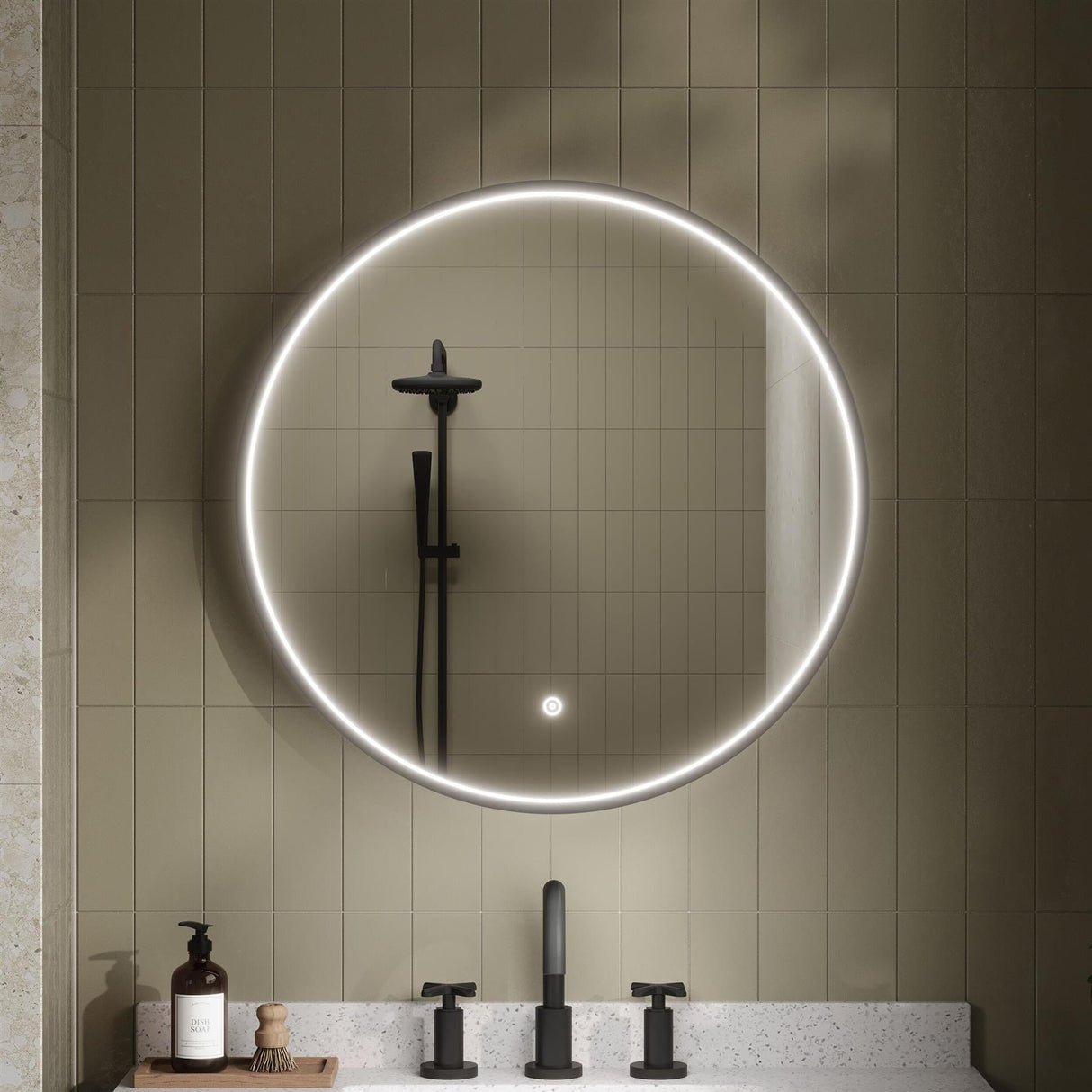 Aquarius Bathrooms Illuminated Mirror 600mm / Chrome Aquarius Lumine Inset Framed LED Touch Sensor Round Mirror