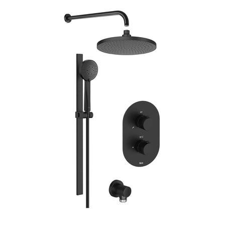 Roca Concealed Shower Set Matt Black Roca Splash-T Thermostatic Concealed Shower Valve with Rainshower Head, Shower Handset and Slide Rail Set