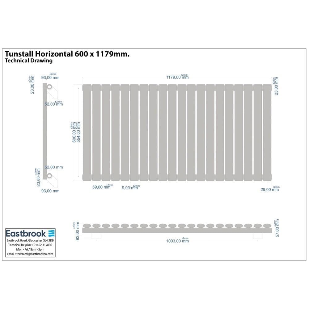 Eastbrook Panel Radiator Eastbrook Tunstall Straight Horizontal Designer Radiator in Matt White