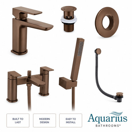 Aquarius Bathrooms Bath Shower Mixer Brushed Bronze Aquarius Hydro Complete Bath Brassware Pack with Basin Mixer, Bath and Shower Mixer