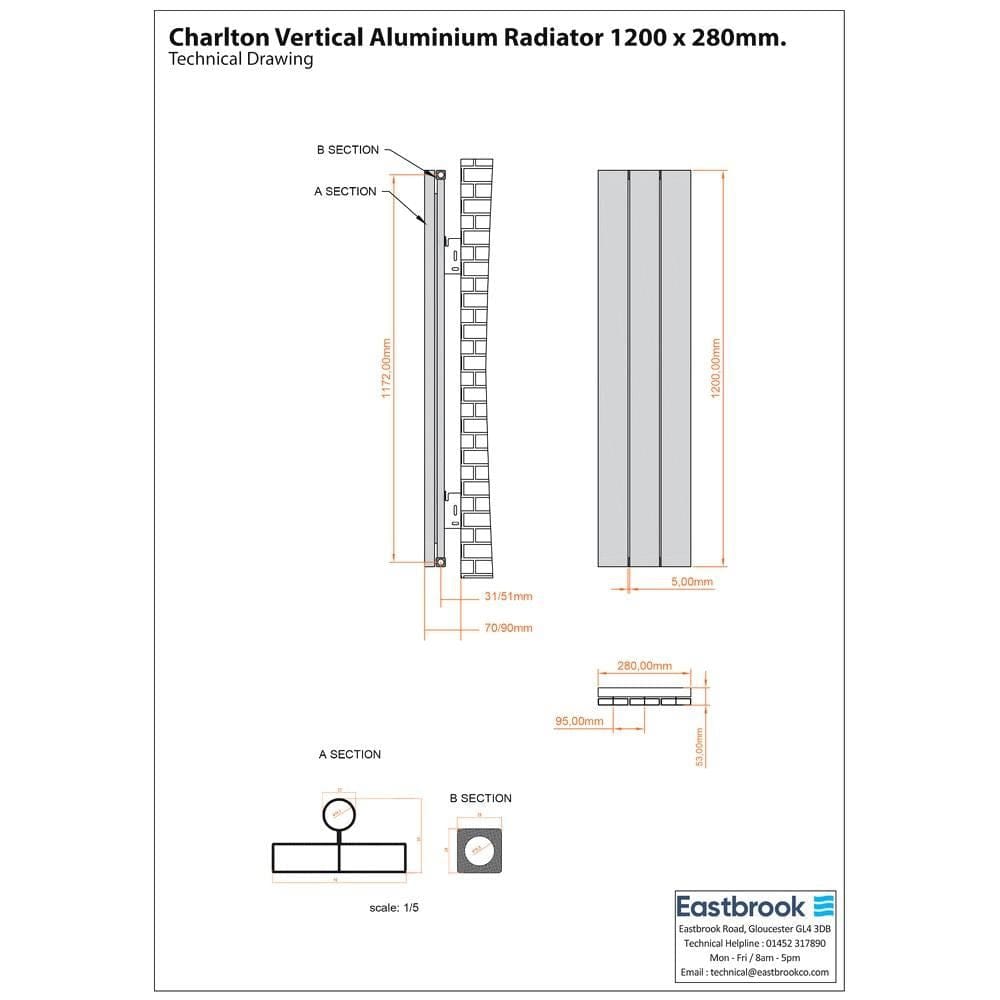 Eastbrook Panel Radiator Eastbrook Charlton Vertical Aluminium Designer Radiator in Matt Anthracite