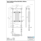 Eastbrook Inset Radiator Eastbrook Avon Straight Vertical Traditional Radiator - 960 x 500mm in Chrome/White